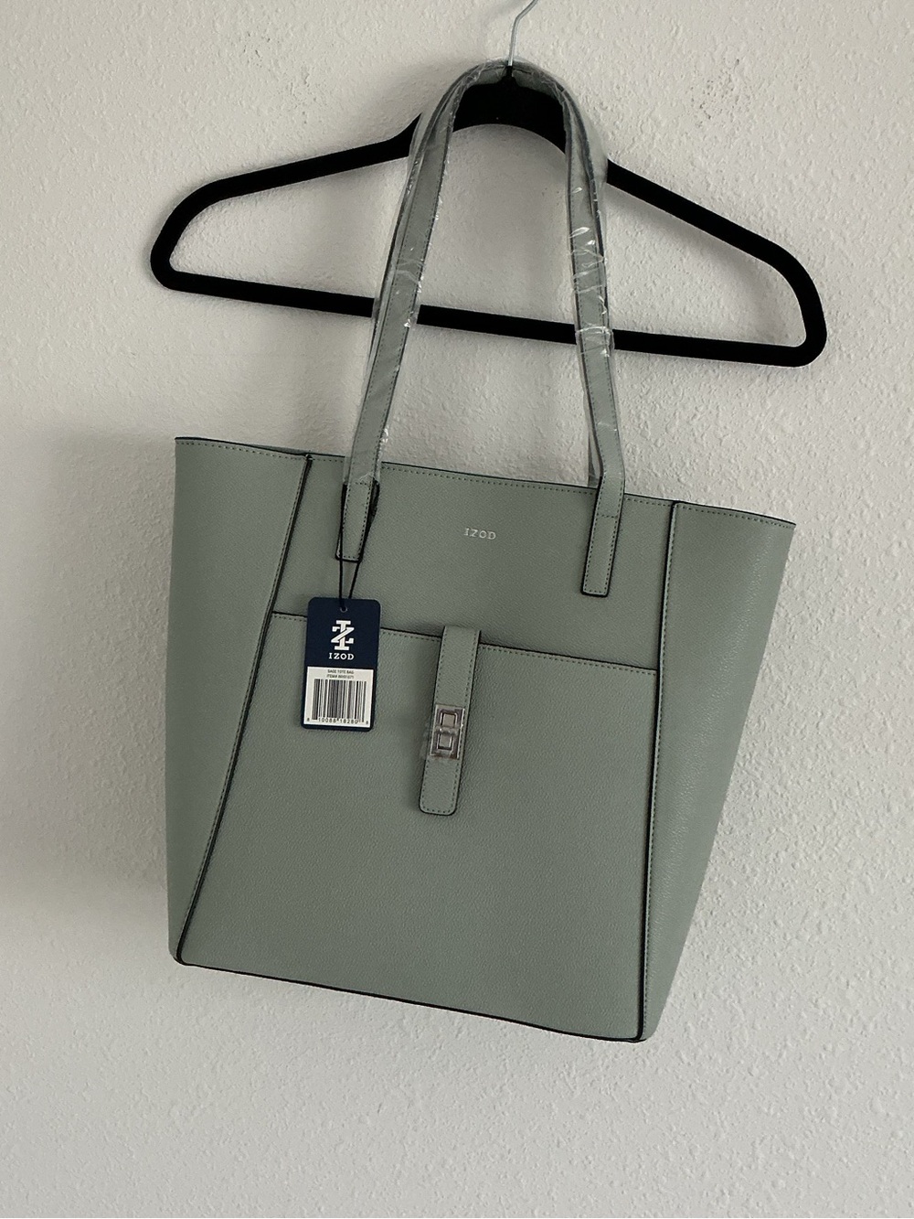 Izod Sage Green Tote with Front Strap and Pocket